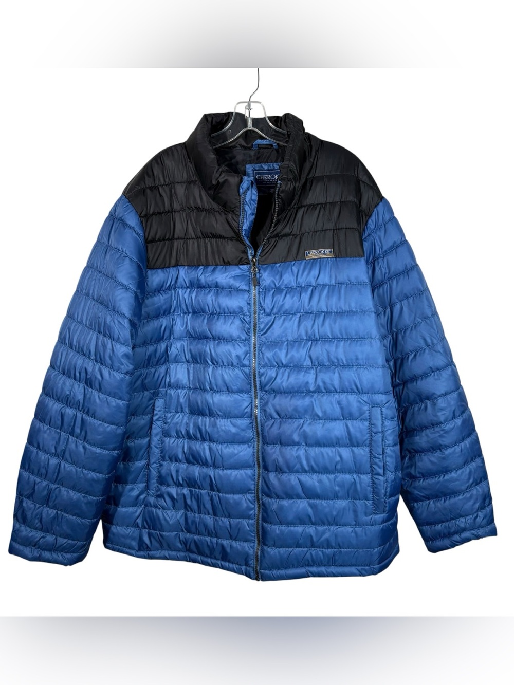Cherokee Men's Black Blue Colorblock Puffer Full Zip Winter Coat Jacket 2X 2XL